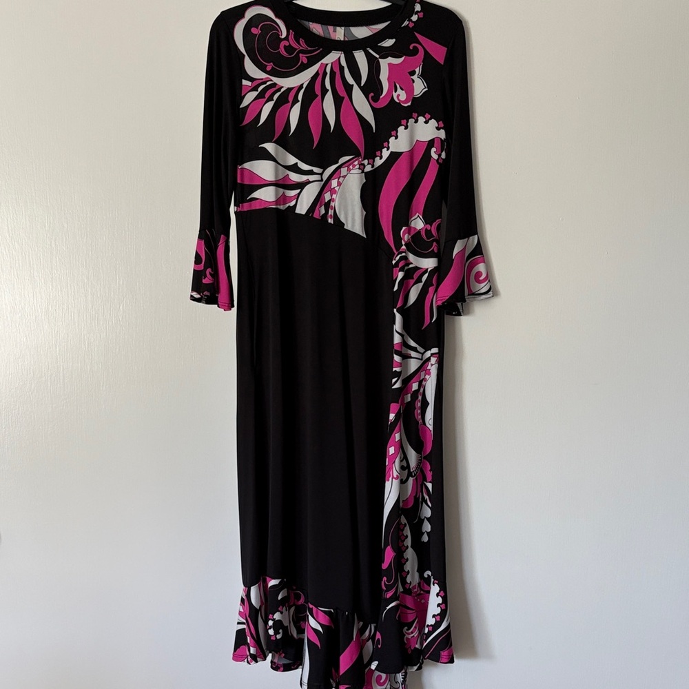 Celeste Black and Pink Long Sleeve Dress